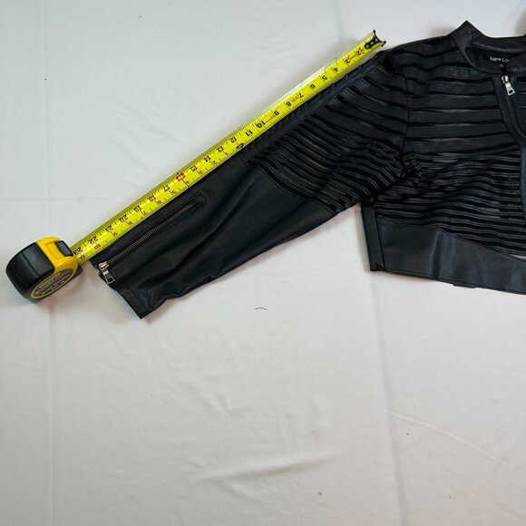 New Look Black Cropped Moto Jacket 1X Sheer Stripe Panel Zip Front - Picture 4 of 7